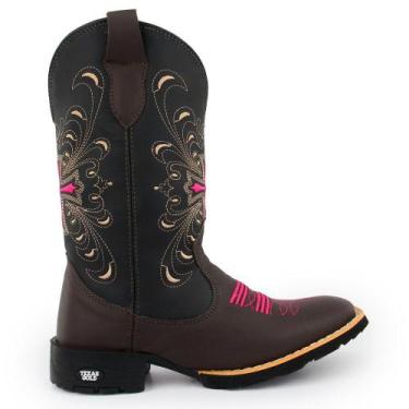 Imagem de Bota Texana Feminina Bordada Country Couro Cano Longo Texas Gold Confo