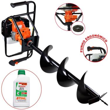 Imagem de Perfurador de Solo a Gasolina Vulcan Trent VPS520 com Broca 80x20cm e Oleo Stihl Castrol 2T