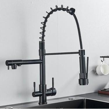 Imagem de Filtro Purificação Água Torneira de Cozinha 3 Cores Água Pura Torneiras de Cozinha Pull Down Torneira Misturadora de Água Quente e Fria, Preto Fosco B