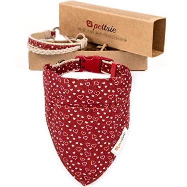 Imagem de Pettsie Coleira de cachorro combinando, bandana e pulseira da amizade do proprietário, caixa de presente incluída, cânhamo durável, 3 tamanhos ajustáveis, confortável e macio, anel em D forte para fixação fácil de coleira (G, vermelho)