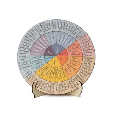Imagem de Decoração de mesa de terapia de roda Feelings, tabela de humor de saúde mental dupla face de madeira com postura como presente para terapeutas consultores, assistentes sociais, conselheiros escolares