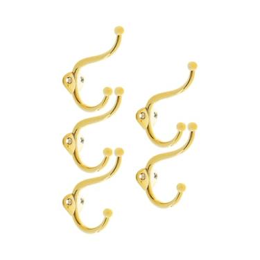 Imagem de Kit 5 Gancho Duplo Suporte Cabide Para Parede Toalha Roupas (Dourado Brilho)