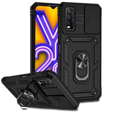 Imagem de Tothedu Capa para Vivo Y20, capa V2029 com capa deslizante para câmera, suporte magnético à prova de choque com anel giratório de 360° integrado para celular para Vivo Y20 preta