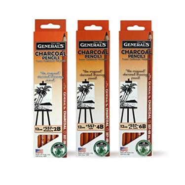 Imagem de Conjunto de lápis de carvão da General: 2B médio, 4B macio, 6B extra macio - série 557, 12 lápis cada caixa, total de 36 lápis para aulas de desenho, pintura, esboço, retratos