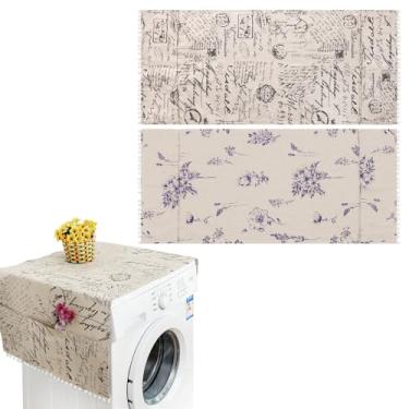 Imagem de 2 peças de capas de lavadora e secadora para a parte superior, capas de máquina de lavar com 6 sacos de armazenamento, tapete protetor de secadora para casa e cozinha (branco cremoso)