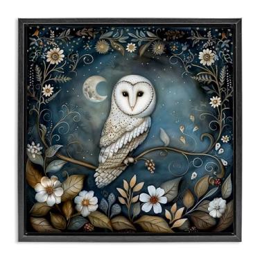 Imagem de Stupell Industries Quadro de arte de parede em tela flutuante com paisagem de floresta de coruja branca por The Dutch Lady, moldura flutuante preta, 63 x 63 cm