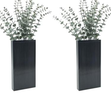 Imagem de Conjunto de 2 plantadores de parede de madeira, plantador de bolso moderno para decoração de parede para vegetação e flores secas, vaso suspenso de madeira interno (preto)