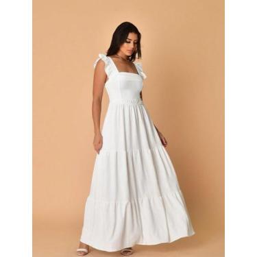 Imagem de Vestido longo luxo duna lisa com babada na manga renda na cintura 1943