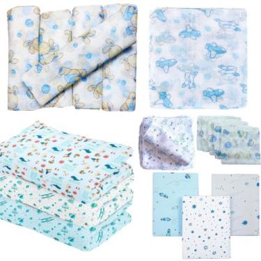 Imagem de Kit 13 Peças Enxoval de Bebê - 10 Fraldas de Pano + 3 Cueiros Flanelad