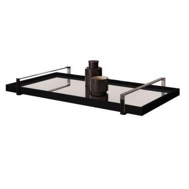 Imagem de Bandeja Decorativa Espelhada Alça Cromada Larflex, Laca Preto