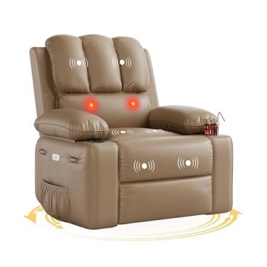 Imagem de GarveeHome Cadeira reclinável elétrica de 56 cm de largura, carregador USB giratório para adultos, com massagem vibratória e aquecimento, enchimento de esponja de 1,5 x para sala de estar, quarto e