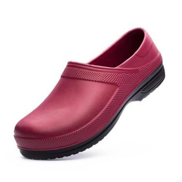 Imagem de Sapatos De Chef Para Homens, Moda Deslizamento Em Sapatos De Trabalho De Chef De Segurança Resistentes À Água De Óleo Masculino, Sapatas De Trabalho De Pouco Peso Jardim Restaurante(Red,47 EU)