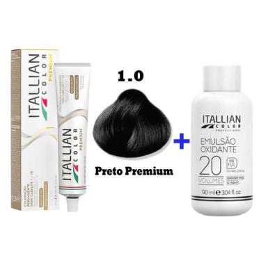 Imagem de Kit Coloração Itallian Premium 60g Preto 1.0 + Emulsão Oxi 20 vol x 90