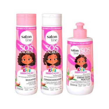 Imagem de Salon Line, SOS Cachos, Kit Shampoo + Condicionador + Creme de Pentear, Kids Hidratação, Veganos - Para Cabelos Ondulados, Cacheados e Crespos, 300 ml