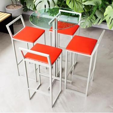 Imagem de Conjunto Mesa Alta Bar Bistrô Redonda Vidro 4 Banquetas Confort Estofado Industrial White (Vermelho)