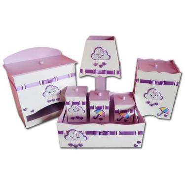 Imagem de Kit Higiene bebê MDF Nuvem Chuva de Amor Chuva de Bençãos Lilás - Cana
