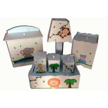 Imagem de Kit Higiene bebê  MDF Safári Bichinhos da Floresta Azul - Canaã Artbab
