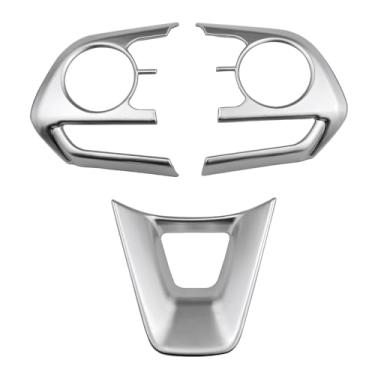 Imagem de Dakitita Acessórios interiores Acabamento da tampa do botão do volante para Toyota RAV4 2019-2024 Corolla Cross 2020-2024 (prata fosco)