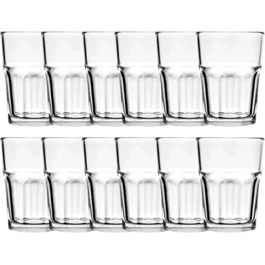 Imagem de Copo de vidro Parede Grossa 410ml - Jogo de 12 Copos Canelados Para Agua Suco Smoothies Estilo Americano Resistente Moderno - Premium Drinks Luxo