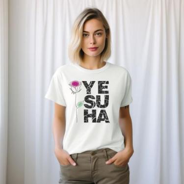 Imagem de Camiseta Feminina T-shirt 100% Algodão Estampas Religiosas Moda Cristã