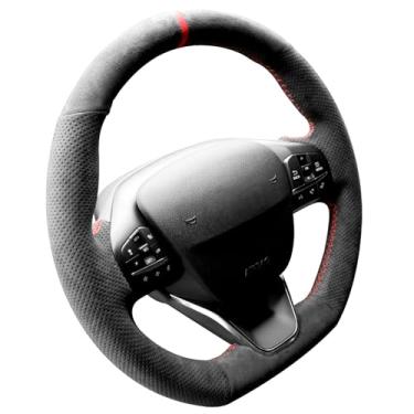 Imagem de Alfanxi Hand Stitch Steering Wheel Cover Fits Alcantara Material for Ford Focus Fiesta Kuga Puma ST ST-Line 2017-2020(Red Stripe)