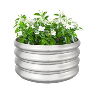 Imagem de IDEA FAMILY 6 x 0,6 x 0,3 m, redondo, galvanizado, elevado, jardim, exterior, caixa de plantador, canteiros elevados para jardinagem, legumes, frutas, flores e ervas (prata)