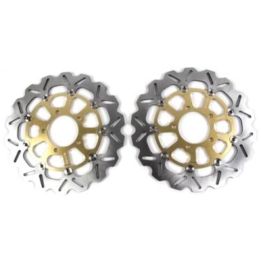 Imagem de 1 par de discos de freio dianteiros flutuantes de rotores compatíveis com Kawasaki Ninja ZX10R 2008-2015 ABS 2011-2015, GTR1400 2007-2016 ABS inclui, peças de acessórios de motocicleta douradas