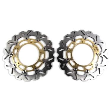 Imagem de 1 par de discos de freio dianteiros flutuantes de rotores compatíveis com Yamaha YZF R1 2007-2014, R6 2005-2016, FZ8 2010-2015, Fazer 8 2010-2015, peças de acessórios de motocicleta douradas