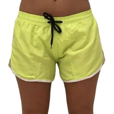 Imagem de Short Moda Praia Relaxado Tactel Neon Feminino Bermuda Lisa, G, F, Ver