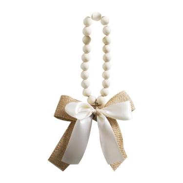 Imagem de FLCPJGV Parede pendente de miçanga de madeira pendurada com linho decoração para casa para lareira para lareira, Branco