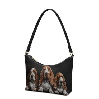 Imagem de Sannovo Bolsa clutch bolsas de ombro de couro para mulheres Lady Crescent Underarm Purse com bolso interno, Basset Hound preto