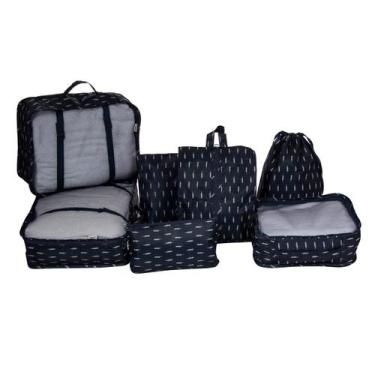 Imagem de Necessaire organizador para mala de viagem kit 7 peças azul com branco