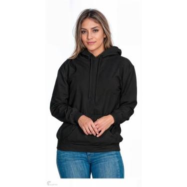 Imagem de Moletom Liso Flanelado Feminino Blusa De Frio Canguru Sem Estampa com 