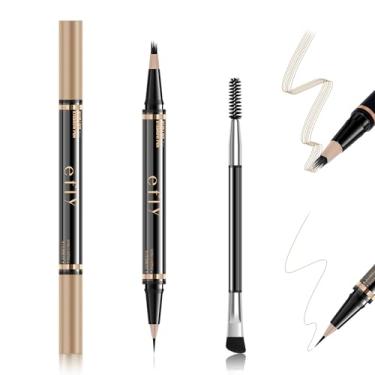 Imagem de Lápis de sobrancelha para mulheres, microblading caneta de sobrancelha mágica 2 em 1 de ponta dupla com ponta de pincel 3D e precisa cria sobrancelhas naturais semelhantes a cabelos, dura o dia todo