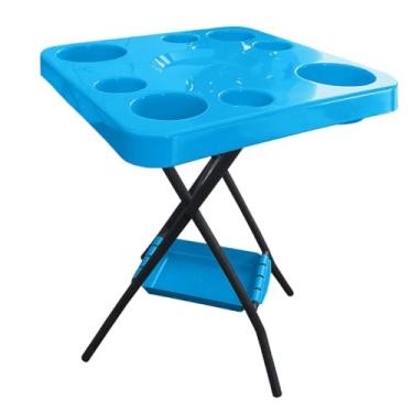 Imagem de Mesa Mesinha Petisqueira Dobrável Portátil Bandeja Churrasco Praia Bar Bares Piscina Área de Lazer (AZUL)