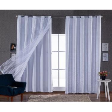 Imagem de Cortina Luxo Voil Xadrez Branco 4,00x2,80 Forro Microfibra