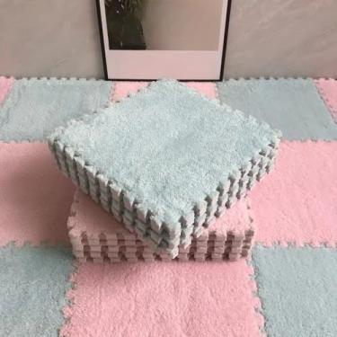 Imagem de 60 peças de tapete de pelúcia macio para brincar, espuma, tapete infantil, ladrilhos de exercícios interligados, carpete e tapete para crianças, almofada 30 * 30 cm, rosa, azul claro, 60 peças
