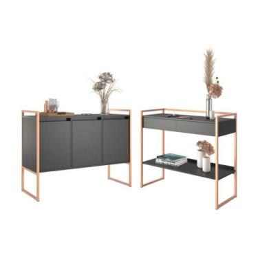 Imagem de Conjunto Buffet e Aparador Industrial Preto Cobre - CasaH