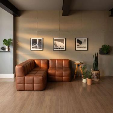 Imagem de Sofá Guldi Popup com 2 Módulos Centrais e Canto Corino Caramelo