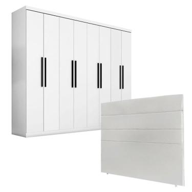 Imagem de Quarto de Casal Guarda Roupa 1684 e Cabeceira Bia 140 cm Branco - Araplac