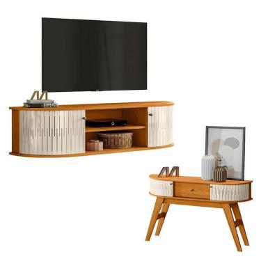 Imagem de Rack Bancada Suspensa Modena Com Aparador Estoril Cinamomo Off White - Madetec