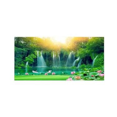 Imagem de DEEBOW Quadro em tela paisagem. Floresta em cascata lago lótus Natureza imagem impressão em tela. Quadros paisagens naturais. Tinta murais decoração de sala 40 x 80 cm - 16 x 31 in sem moldura