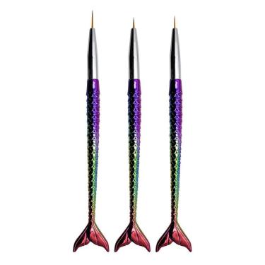 Imagem de Kit 3 Pincéis Finos Decoração Gel Nail Art Unhas Sereia