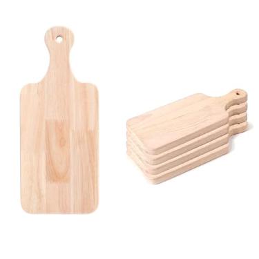 Imagem de LZMS Pacote com 4 tábuas pequenas de 23 cm x 14 cm para servir/cortar madeira, tábuas de charcutaria, tábua de madeira para pão, queijo, legumes e frutas com alça