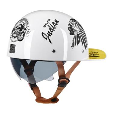 Imagem de Woljay Capacete De Motocicleta Vintage Retrô Aberto, Boné De Beisebol, Meio Capacete Com Lente Retrátil Para Homens E Mulheres, Boné De Ciclomotor, Jet Scooter, Street Cruiser - Certificado Pelo Do