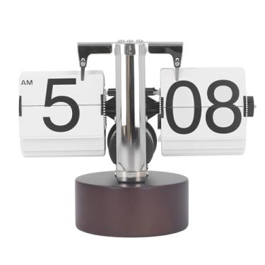 Imagem de Relógio flip automático, mostrador digital, relógio mecânico para virar página 12 horas, relógio de mesa para sala de estar, escritório, dormitório (base de madeira branca)