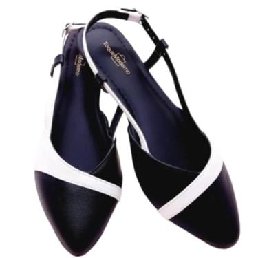 Imagem de Sapatilha Bico Fino Slingback Casual Confortável Fashion Macia Sapatilha Aberta Atrás (Preta e Branca, BR, Adulto, Numérico, M, 36)