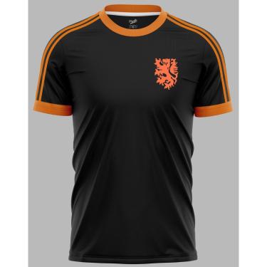 Imagem de Camisa Seleção Holanda 1970s Preta Algodão Bordada Retrô Masculina-Masculino