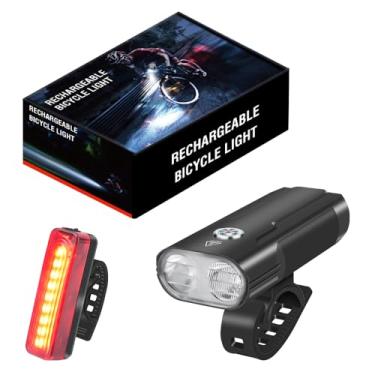 Imagem de Vortex LD12 Conjunto de luz de bicicleta recarregável de alumínio USB tipo C, 1050 lúmens, super brilhante, dianteiro e traseiro, LED, para andar à noite, segurança, farol alto e baixo, opções de luz