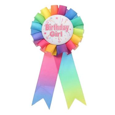 Imagem de PATIKIL Fita de aniversário, 15 x 7 cm, alfinete, tecido, aniversário, menina, para festas, adultos, mulheres, decorações de festa, celebração, acessório, presente, arco-íris escuro